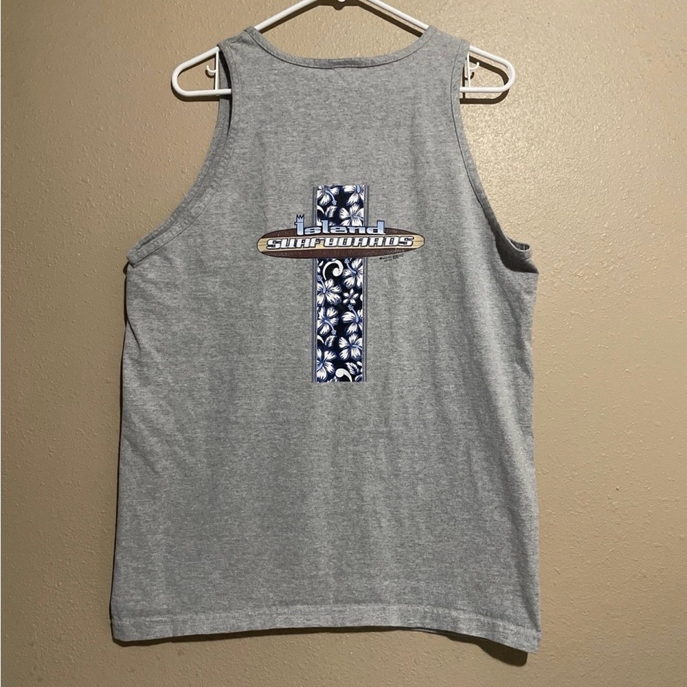 Y2K Island Surfboards Graphic Sleeveless Gray T-Shirt Adult L